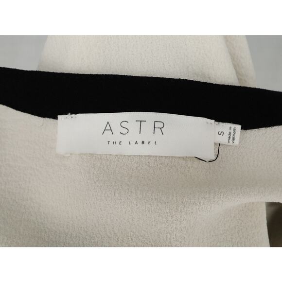 ASTR the Label Dress Womens Small Ivory Black Trim Pockets Back Pleat V-neck - Picture 3 of 11